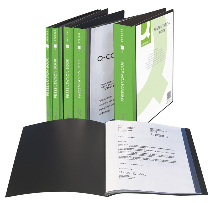 Dosar de prezentare personalizabil, cu 20 folii, A4, coperta rigida, Q-Connect - negru