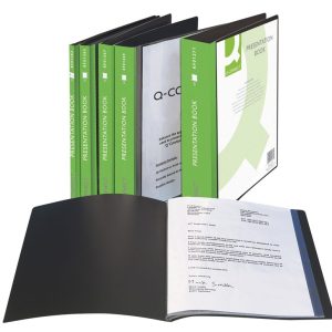 Dosar de prezentare personalizabil, cu 100 folii, A4, coperta rigida, Q-Connect - negru