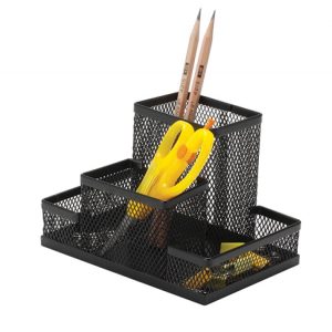 Organizer metalic Mesh, de birou, 4 compartimente, Q-Connect - negru