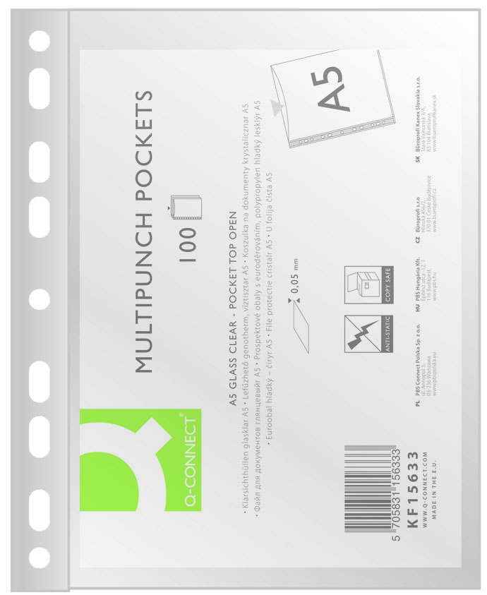 Folie protectie pentru documente A5, 50 microni, 100 folii/set, Q-Connect - cristal