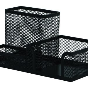 Organizer metalic Mesh, de birou, 3 compartimente, Q-Connect - negru