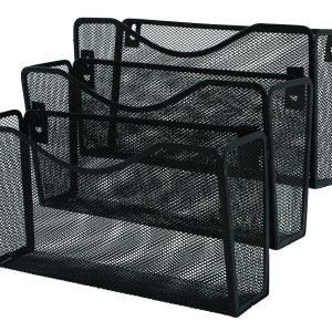 Suport metalic Mesh, pentru reviste si pliante, de perete, 3 buc/set, Q-Connect - negru