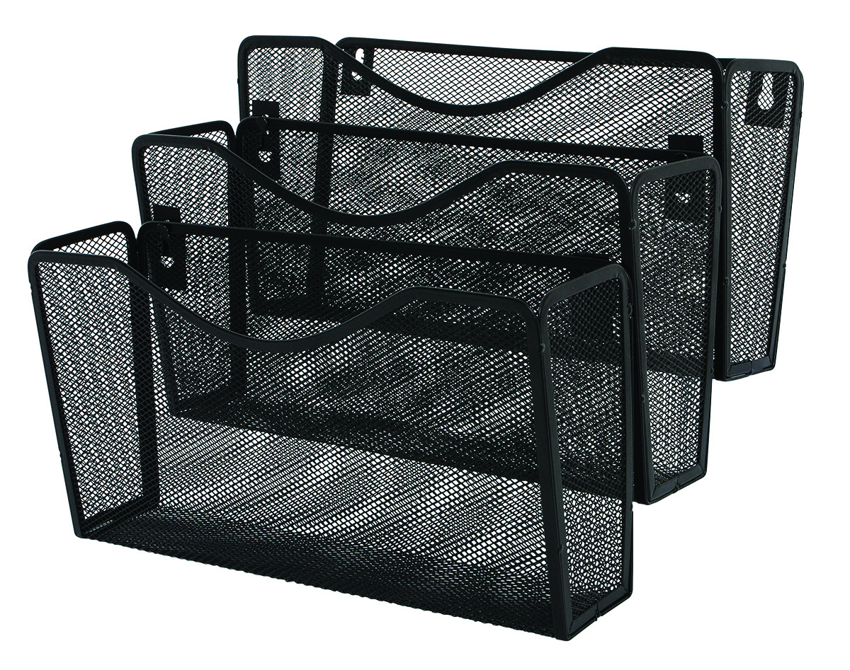 Suport metalic Mesh, pentru reviste si pliante, de perete, 3 buc/set, Q-Connect - negru
