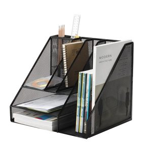 Organizer metalic Mesh, de birou, tavite+suporti de reviste, 7 compartimente, Q-Connect - negru