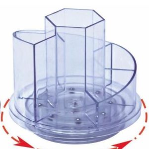 Suport plastic pentru accesorii de birou, rotativ, 7 compartimente, KEJEA - transparent