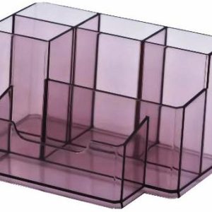 Suport plastic pentru accesorii de birou, 6 compartimente, 105 x 85mm, KEJEA - fumuriu