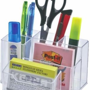 Suport plastic pentru accesorii de birou, 6 compartimente, 105 x 85mm, KEJEA - transparent