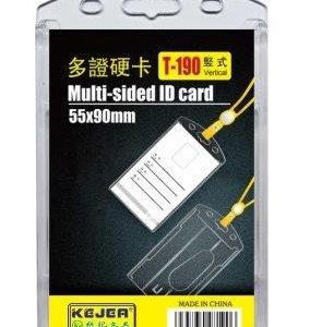 Suport dublu, PS rigid, pentru ID carduri, 55 x 90mm, vertical, 5 buc/set, KEJEA - trans. cristal