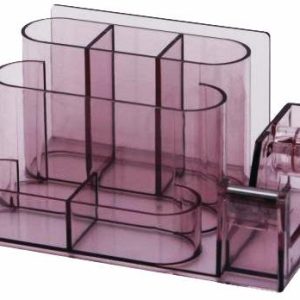Suport plastic pentru accesorii de birou, 7 compartimente, 168 x 78mm, KEJEA - fumuriu