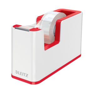 Dispenser banda adeziva LEITZ WOW, PS, banda inclusa, culori duale, alb-rosu