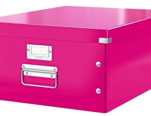 Cutie depozitare LEITZ WOW Click & Store, carton laminat, mare, roz