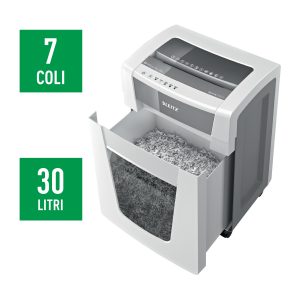 Distrugator documente manual LEITZ IQ Office Pro, P5+, micro-cut (particule), 7 coli, cos 30l, alb