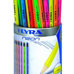 Creion grafit LYRA Neon - HB, cu radiera, 96 buc/tub, culori neon