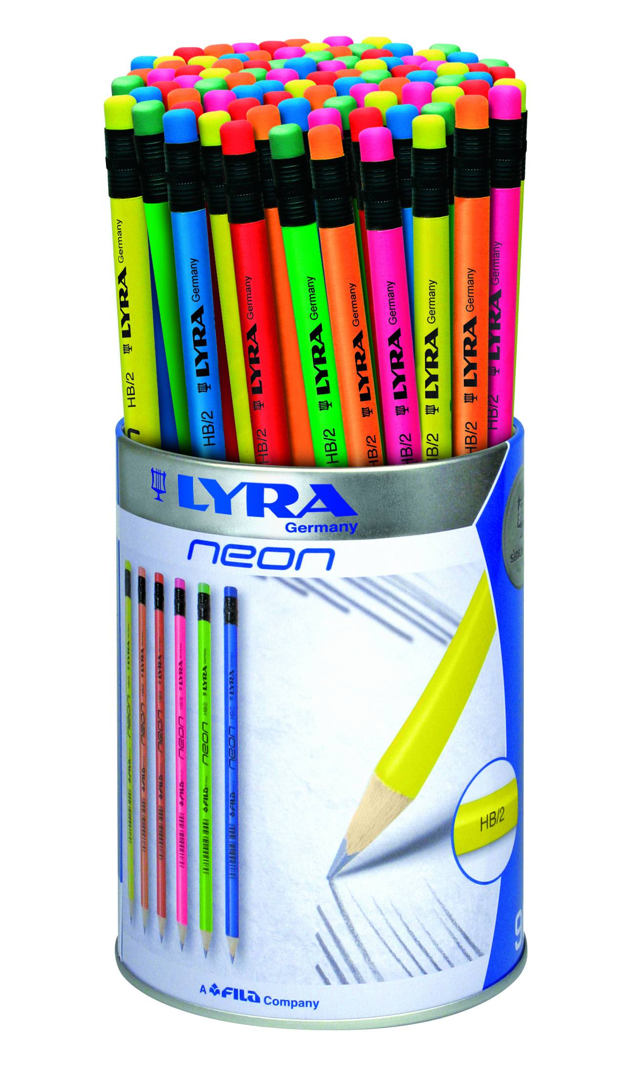 Creion grafit LYRA Neon - HB, cu radiera, 96 buc/tub, culori neon
