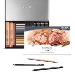 Creioane + accesorii, LYRA Rembrandt Sketching, pentru desene si schite, 27 piese/cutie metalica