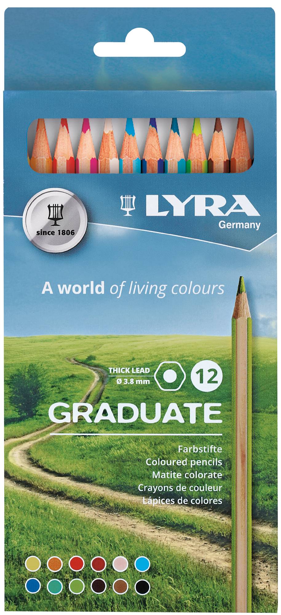 Creioane colorate LYRA Graduate Graphite, 12 culori/cutie