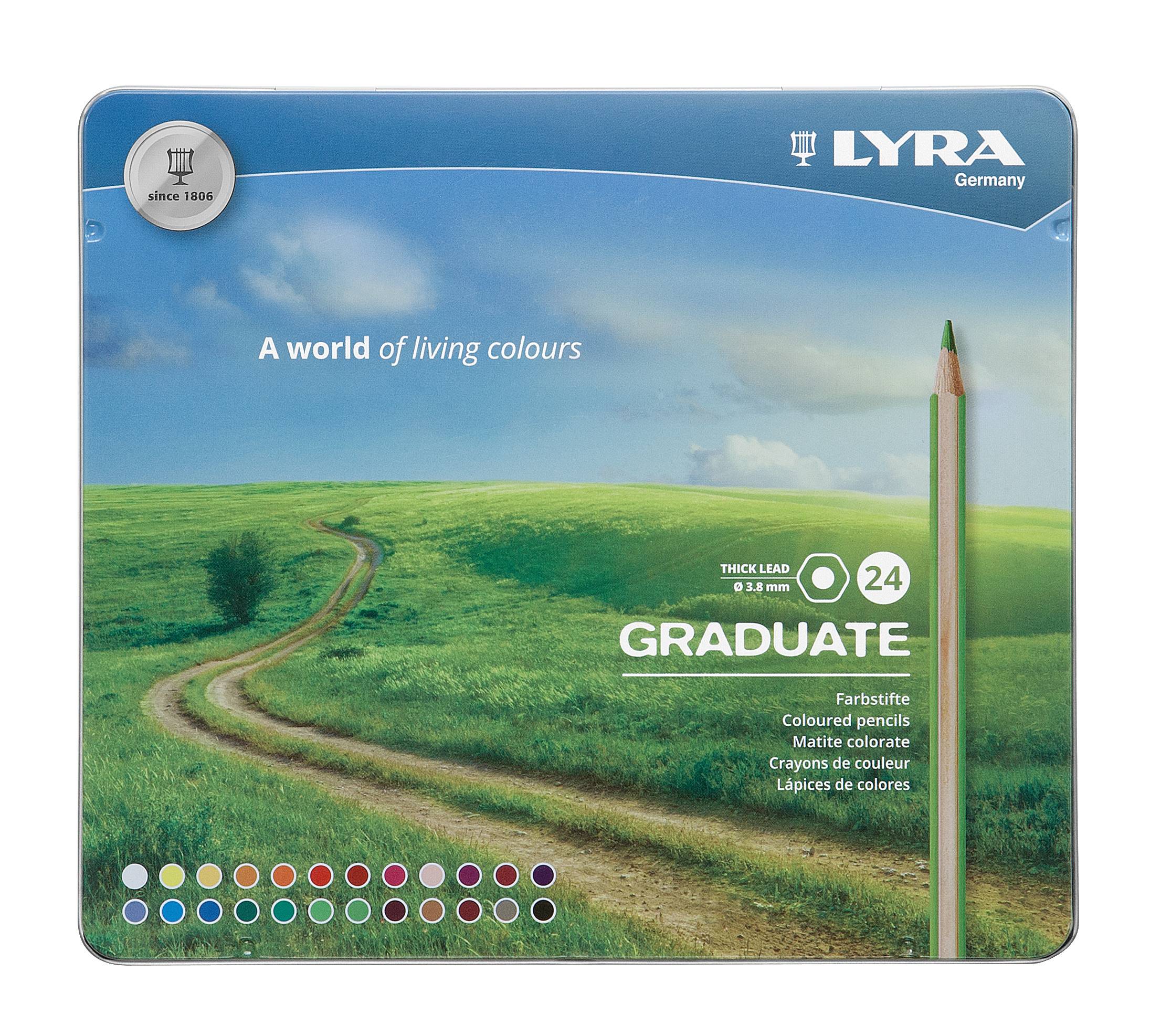 Creioane colorate LYRA Graduate Graphite, 24 culori/cutie metalica