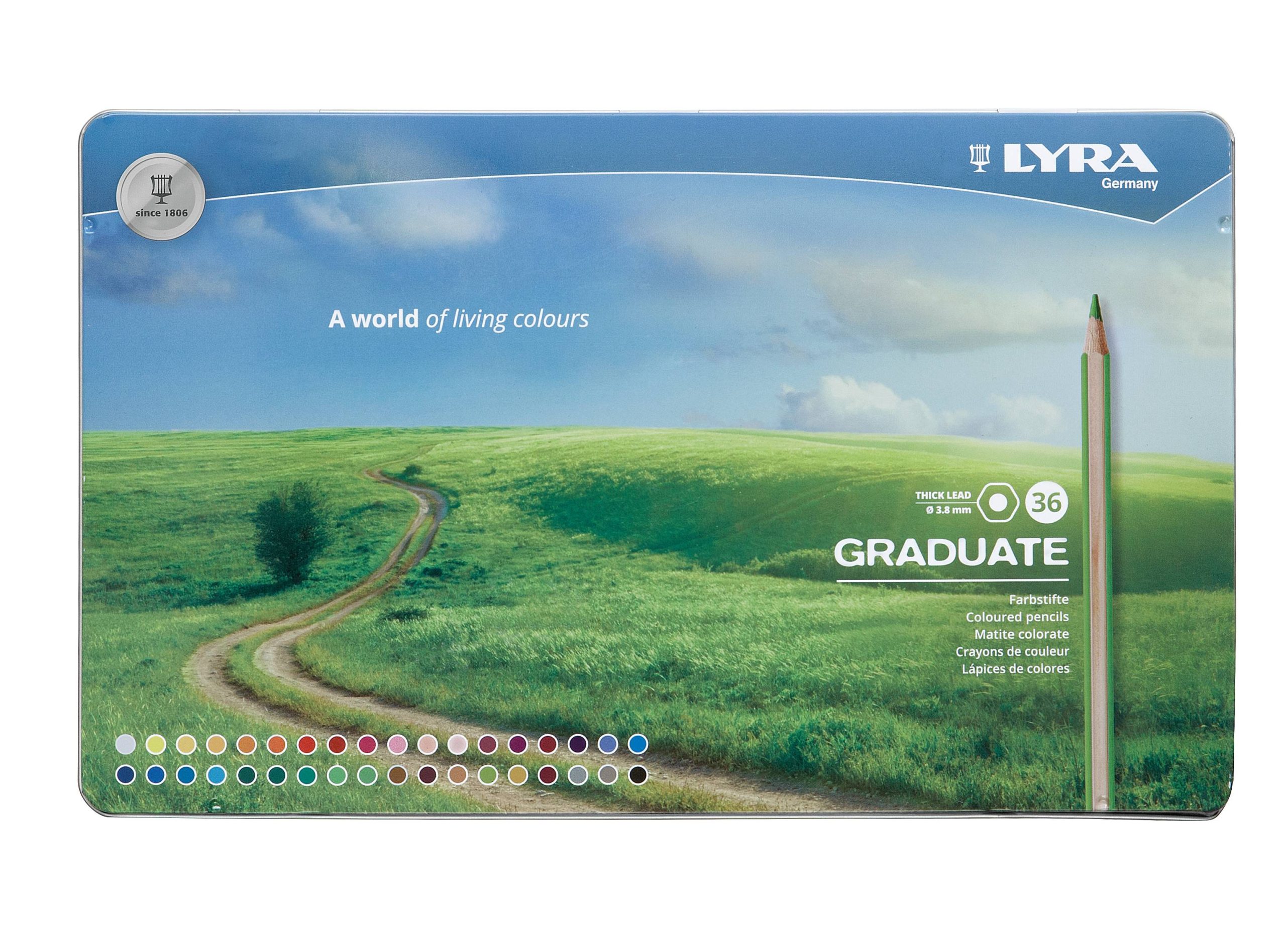 Creioane colorate LYRA Graduate Graphite, 36 culori/cutie metalica