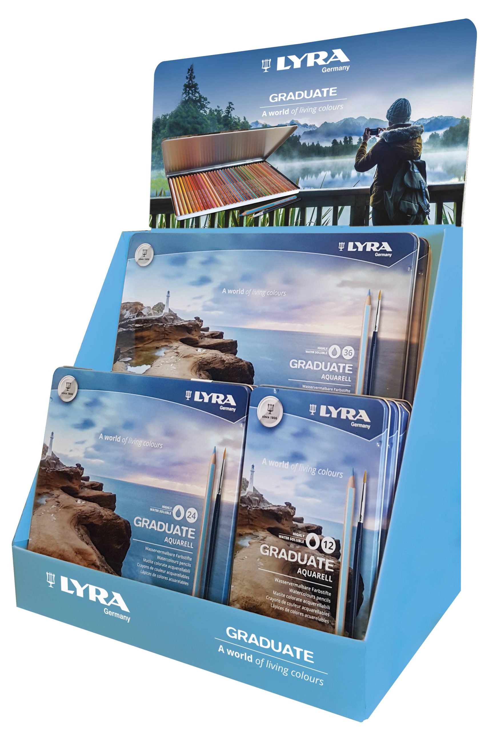 Display cutii metalice cu creioane colorate LYRA Graduate Aquarell