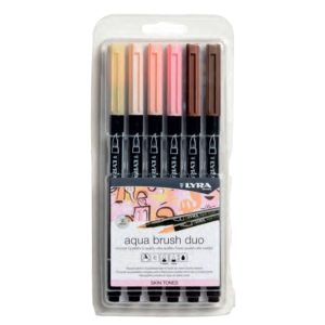 Markere LYRA Aqua Brush Duo, 2 capete (brush + 1mm), 6 culori ale pielii/blister