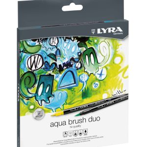 Markere LYRA Aqua Brush Duo, 2 capete (brush + 1mm), 12 culori/cutie