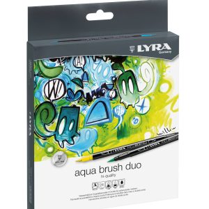 Markere LYRA Aqua Brush Duo, 2 capete (brush + 1mm), 24 culori/cutie