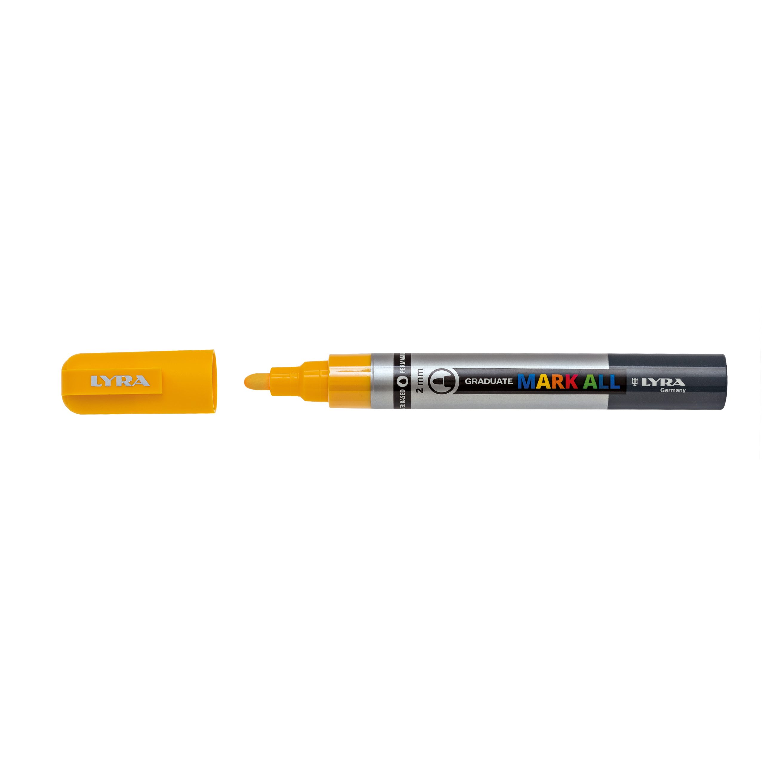 Marker LYRA Graduate Mark All, pe baza de apa, varf 2mm, pentru orice suprafata - galben