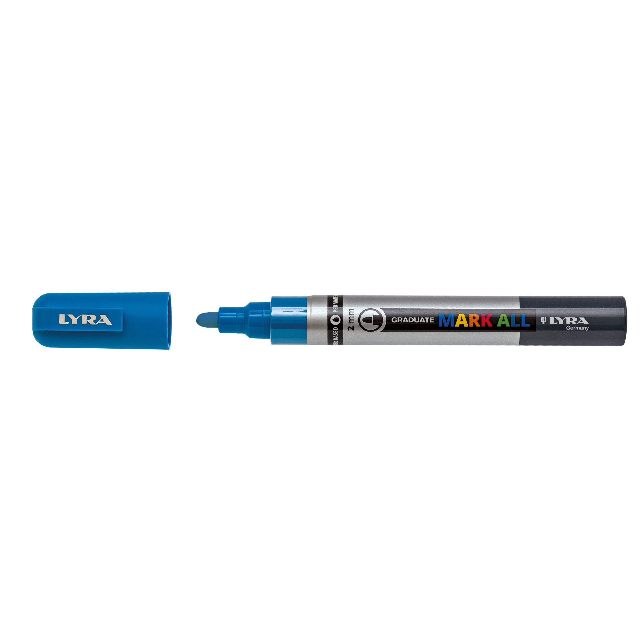 Marker LYRA Graduate Mark All, pe baza de apa, varf 2mm, pentru orice suprafata - bleu