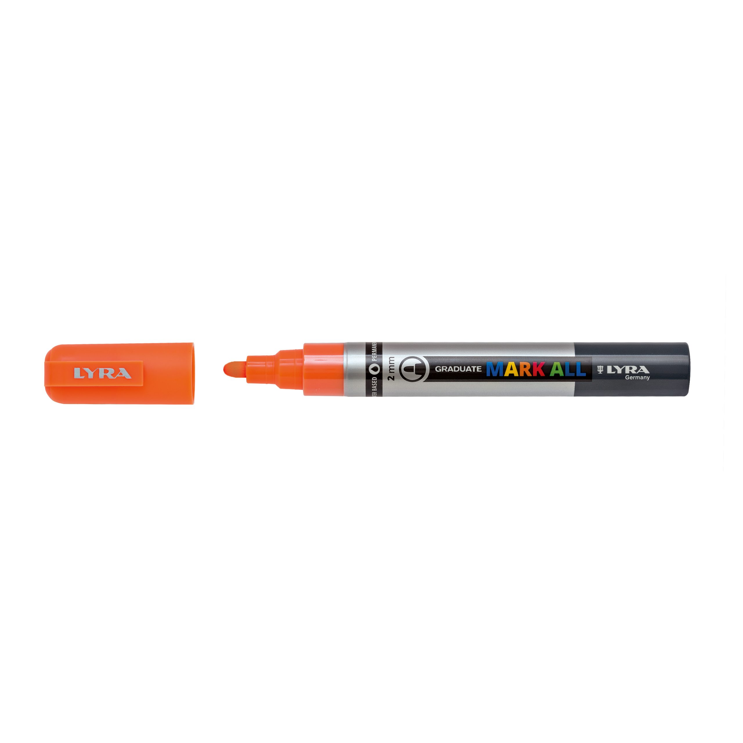 Marker LYRA Graduate Mark All, pe baza de apa, varf 2mm, pentru orice suprafata - orange neon