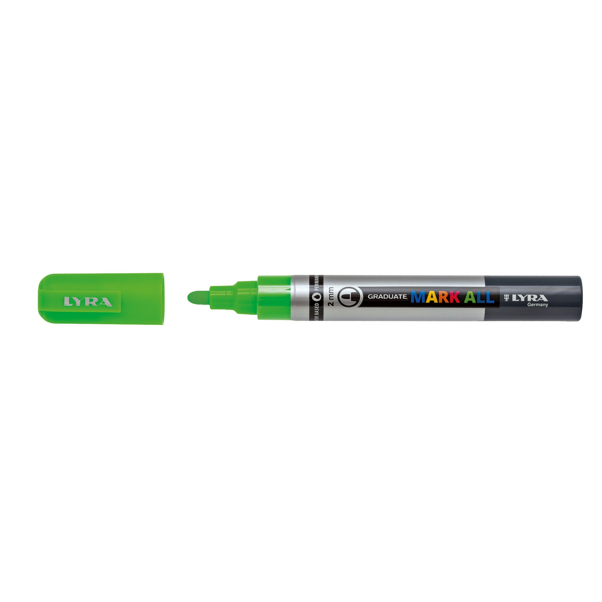 Marker LYRA Graduate Mark All, pe baza de apa, varf 2mm, pentru orice suprafata - verde neon