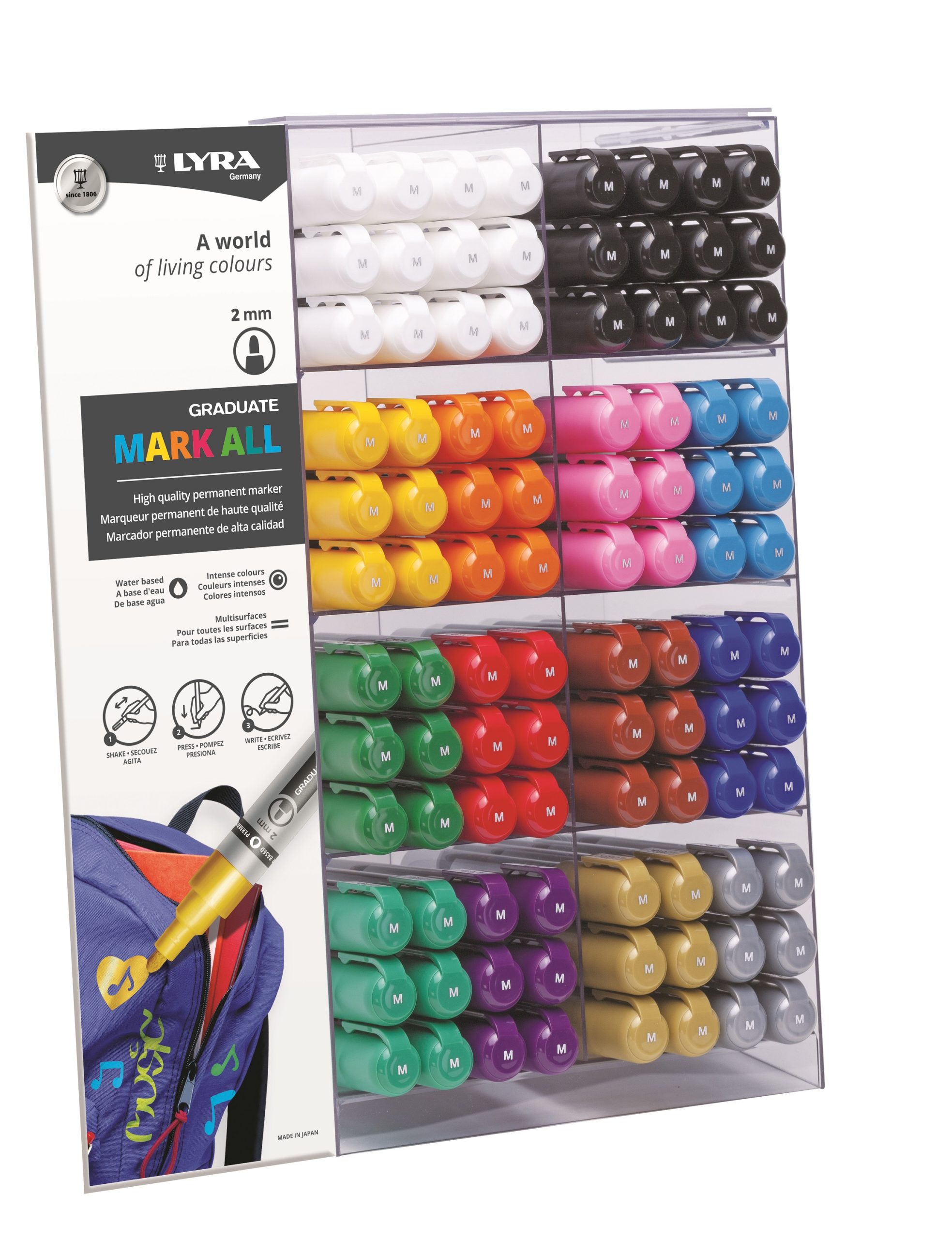 Display markere LYRA Graduate Mark All, 192 buc/display, pe baza de apa, varf 2mm