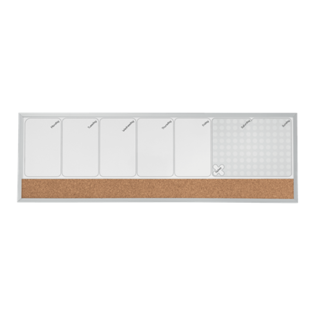 Organizator NOBO Combo, saptamanal, magnetic si pluta, 58x19 cm, marker inclus, alb, rama gri