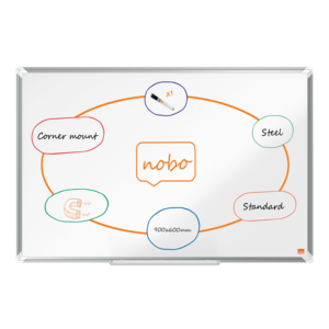 Tabla NOBO Premium Plus, otel lacuit, 90x60 cm, magnetica, include marker si tavita, alb