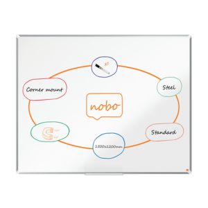 Tabla NOBO Premium Plus, otel lacuit, 150x120 cm, magnetica, include marker si tavita, alb