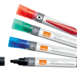 Marker NOBO, pentru table si flipcharturi, varf 5-12 mm, 4 buc/cutie, diverse culori