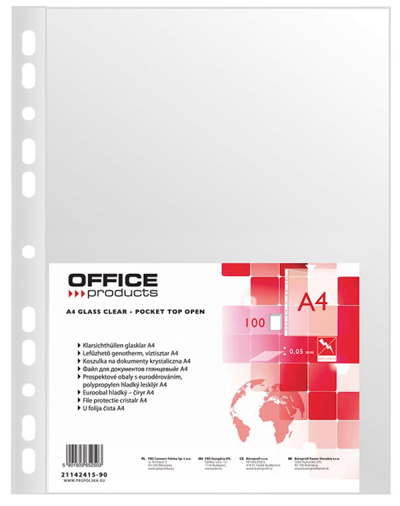 Folie protectie pentru documente A4, 50 microni, 100 folii/set, Office Products - cristal