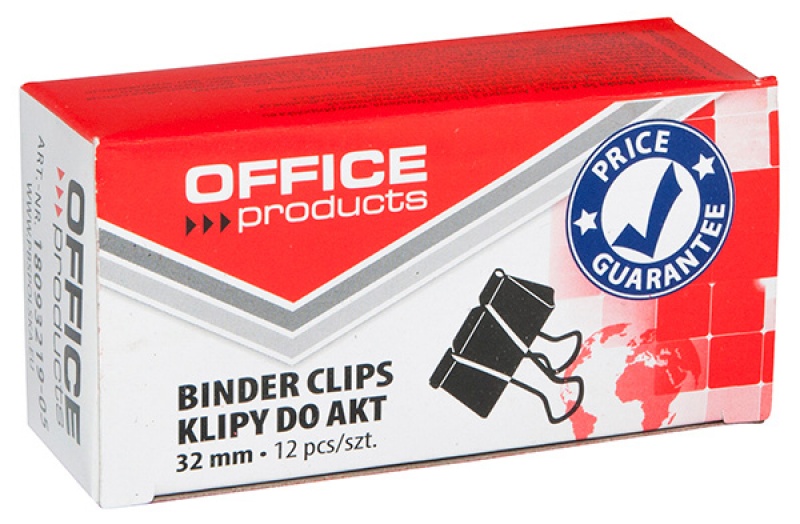 Clip hartie 32mm, 12buc/cutie, Office Products - negru