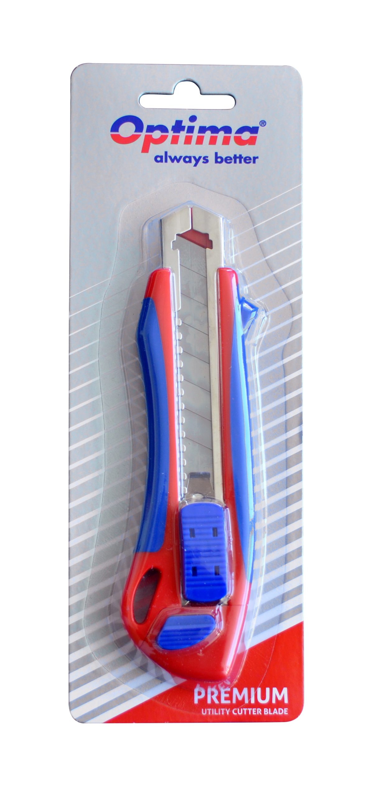 Cutter Optima Premium, lama 18mm + 2 rezerve SK5, auto-incarcare, sina metalica, ABS cu rubber grip