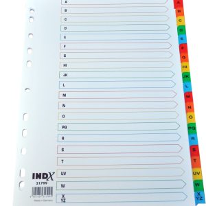 Index carton alb Mylar alfabetic A-Z, margine PP color, A4, 190g/mp, Optima