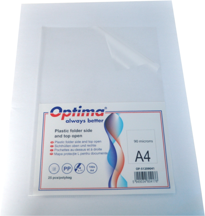 Mapa protectie "L" pentru documente A4, 90 microni, 25/set, Optima - transparent
