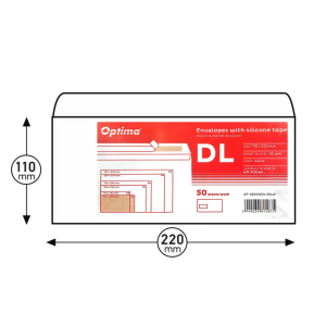 Plic DL (110x220mm), lipire siliconica, 50 buc/set, Optima - alb - fereastra stanga