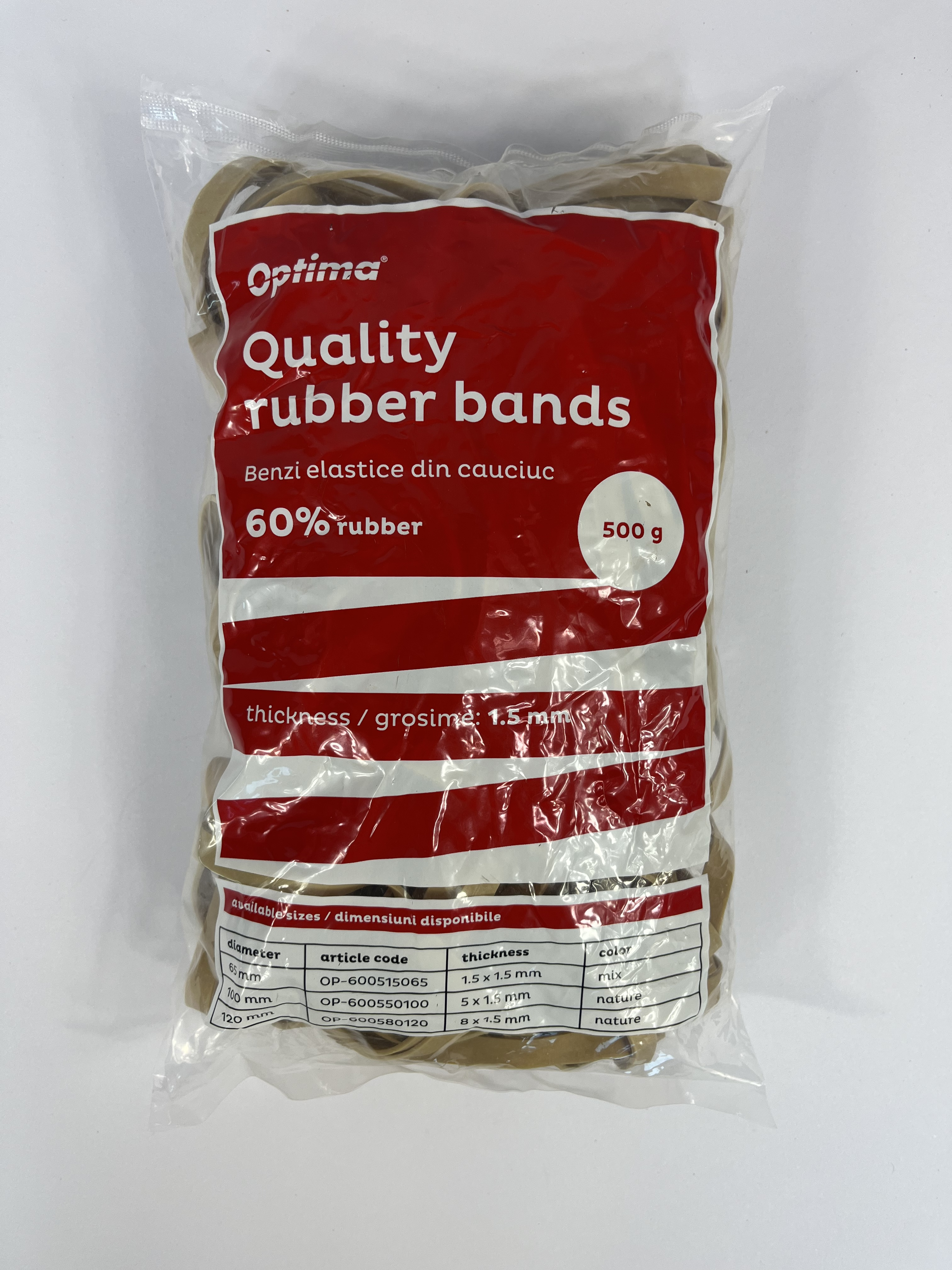 Elastice pentru bani, 60% cauciuc, 500gr./punga, D120, grosime 8mm x 1.5mm, Optima - natural