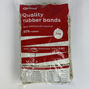 Elastice pentru bani, 60% cauciuc, 1kg/punga, D 70, grosime 1.5mm x 1.5mm, Optima - albe