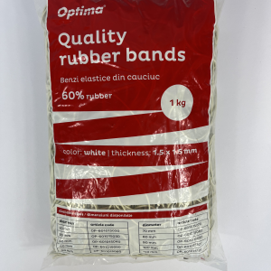 Elastice pentru bani, 60% cauciuc, 1kg/punga, D 80, grosime 1.5mm x 1.5mm, Optima - albe