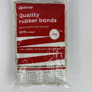 Elastice pentru bani, 60% cauciuc, 1kg/punga, D 90, grosime 1.5mm x 1.5mm, Optima - albe