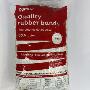 Elastice pentru bani, 60% cauciuc, 1kg/punga, D120, grosime 1.5mm x 1.5mm, Optima - albe