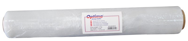 Folie stretch transparenta Optima, uz manual, 50cm latime, 23microni, 1.4kg G.W, 1.15kg N.W