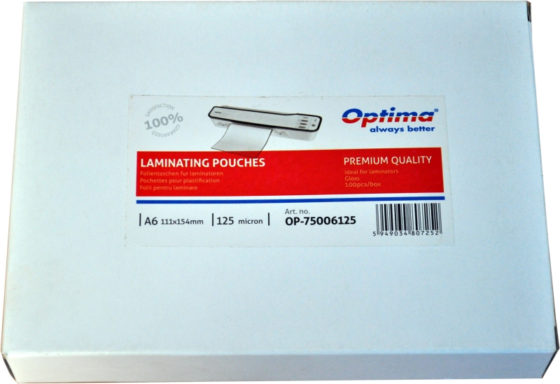 Folie laminare Optima, A6 (111 x 154 mm), 125 microni, 100 folii/top
