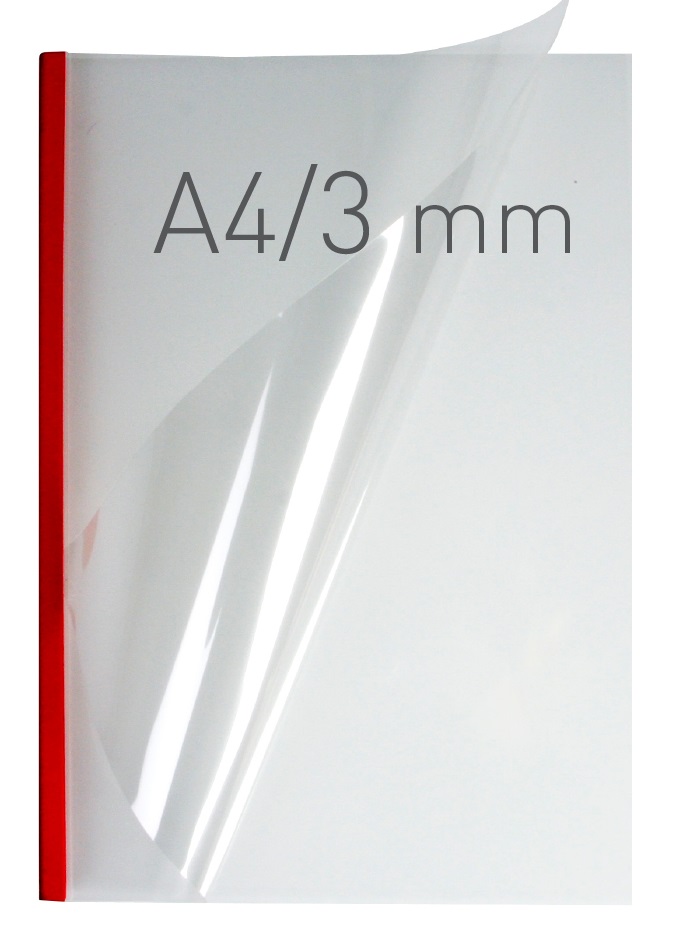 Coperti plastic PVC cu sina metalica 3mm, OPUS Easy Open - transparent cristal/rosu