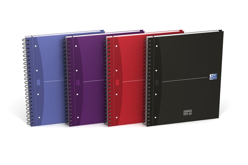 Caiet cu spirala, OXFORD Essentials Europeanbook, A4+, 4 culori x 30 file - 90g/mp, Scribzee-dictand